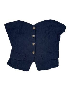 Anthropologie Navy Strapless Button-Front Bustier Top